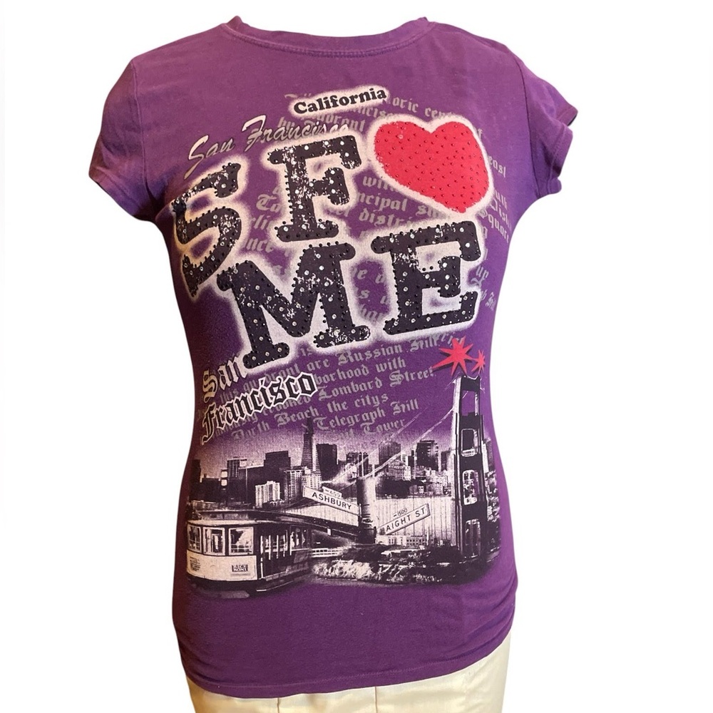 Women’s Purple SF Loves Me Graphic Tee w Rhinestones size XL San Francisco top